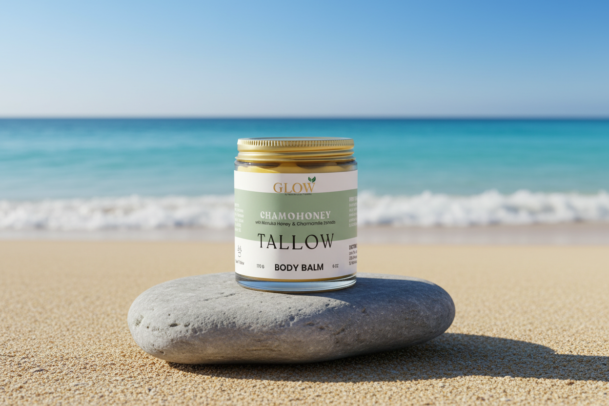Chamohoney Tallow Body Balm on beach